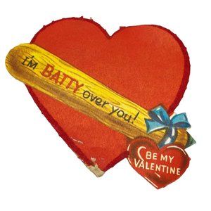 Vintage Valentines Day Greeting Card Baseball Player Batty Over You Heart 40s